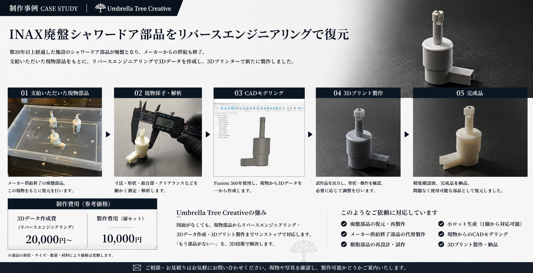 制作事例|INAX廃盤シャワールームの折り戸の部品をリバースエンジニアリングで復元